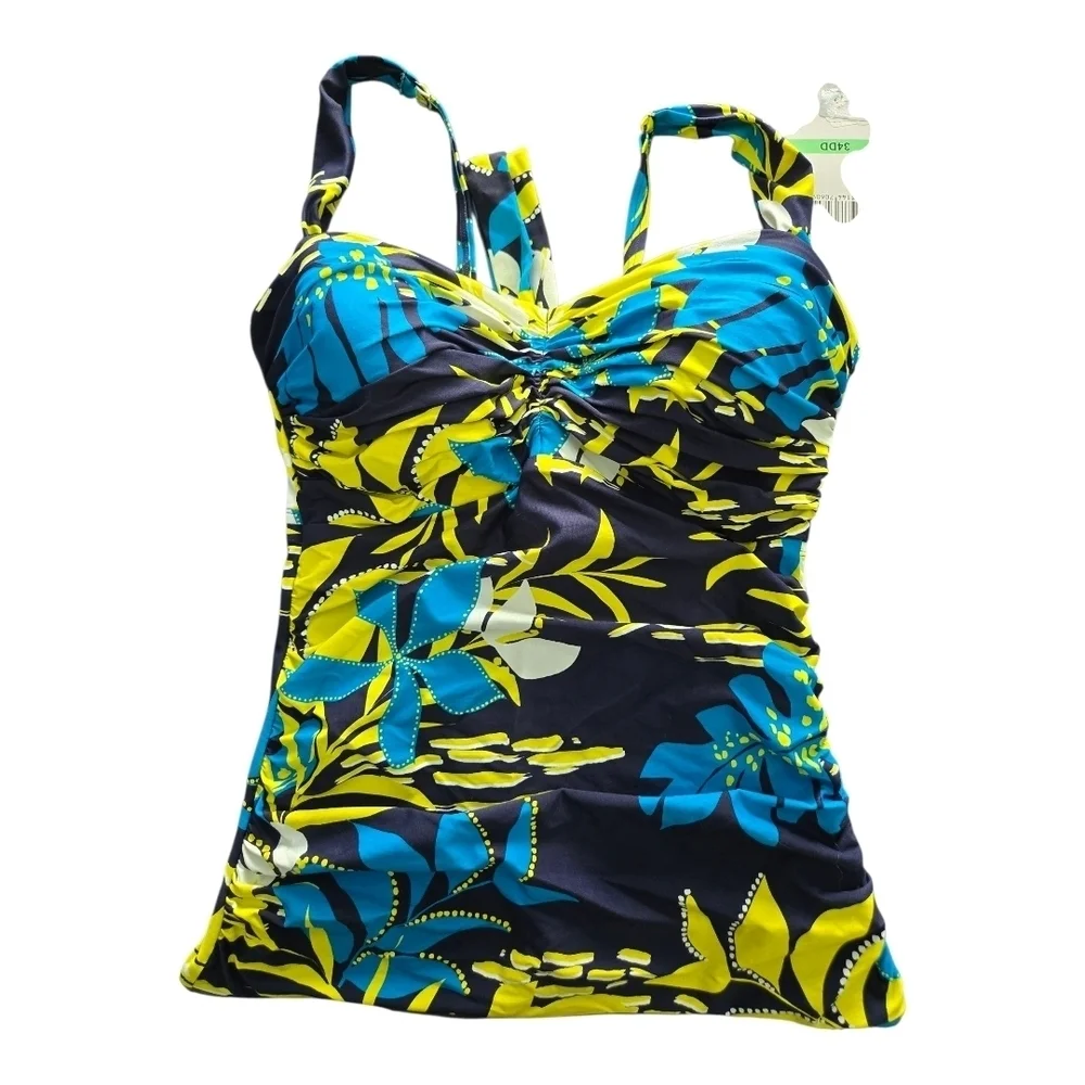 Coco Reef Blue and Yellow Bikini with Ruched Sweetheart Neckline, 34DD